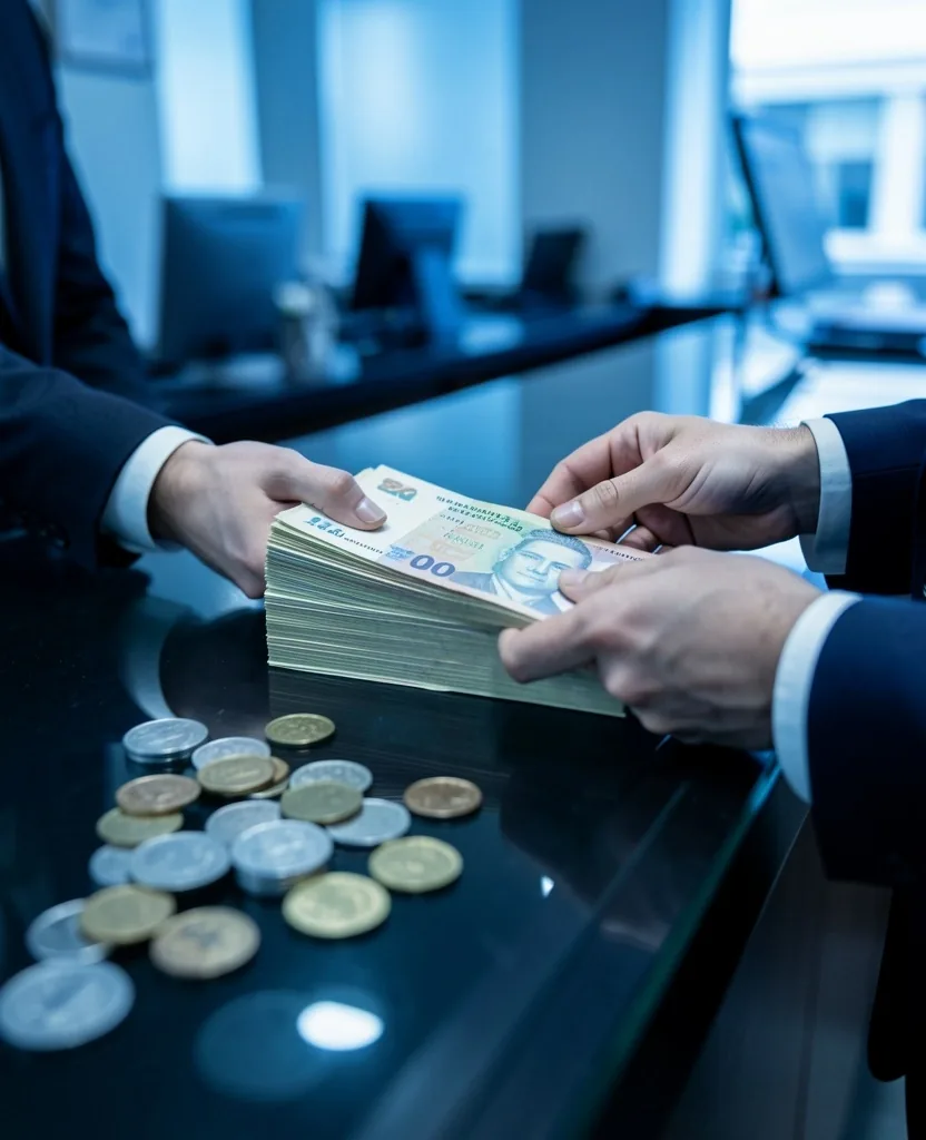 Conteo de billetes en ventanilla bancaria