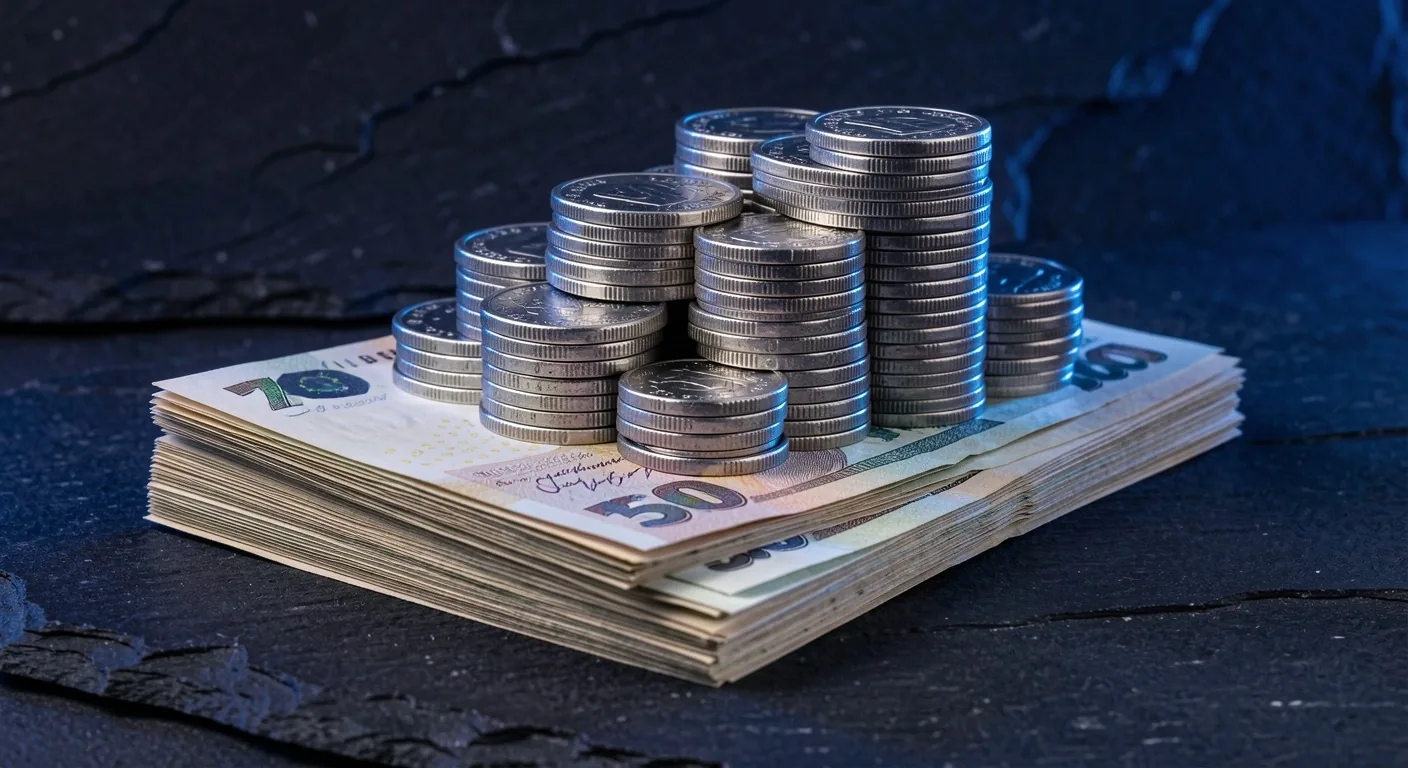 Billetes apilados sobre superficie oscura representando liquidez financiera