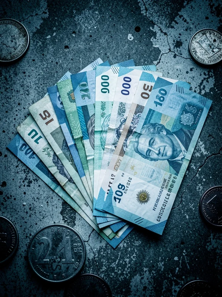 Billetes de peso argentino sobre concreto
