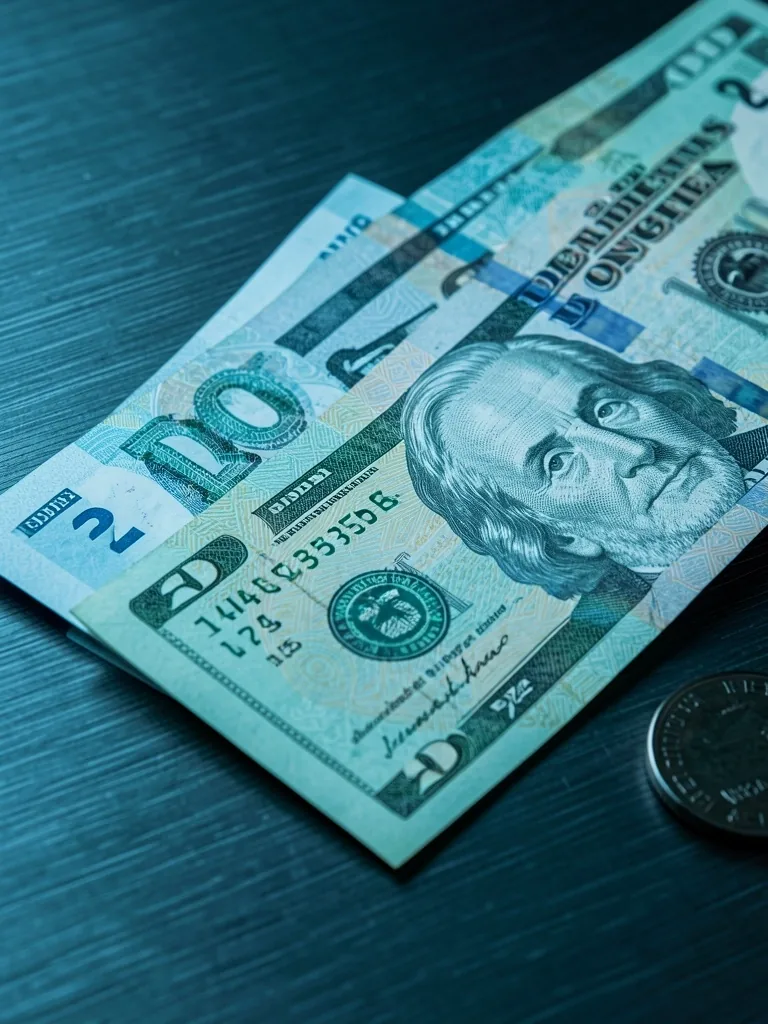 Dólares y pesos argentinos sobre superficie metálica