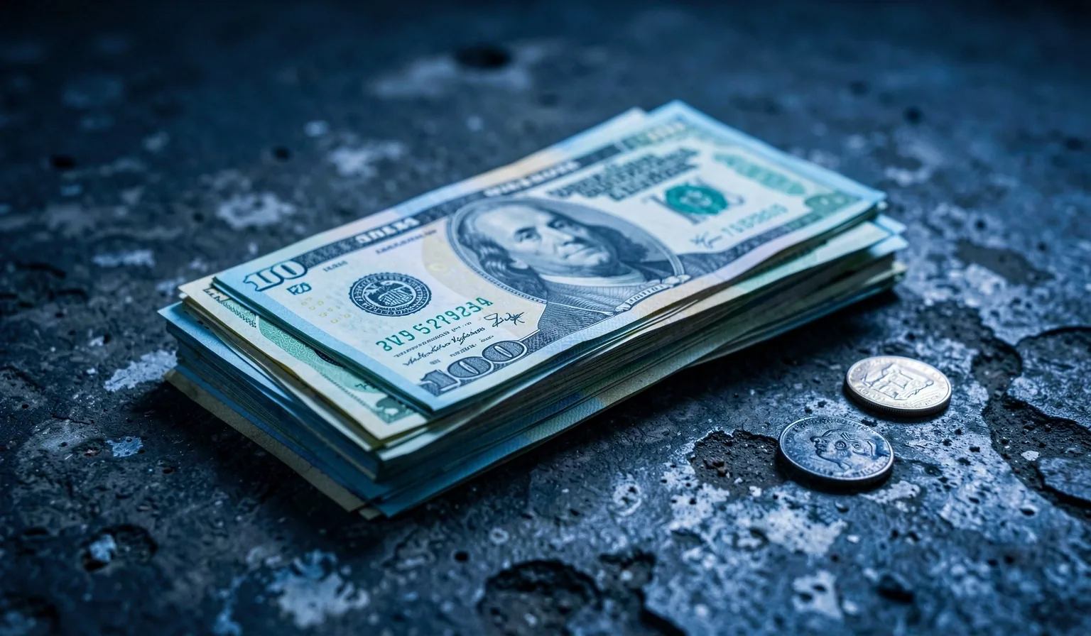 Billetes sobre superficie de concreto