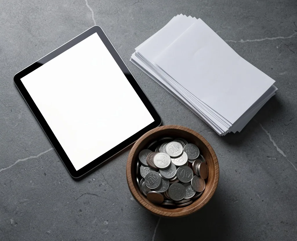 Espacio de trabajo con billetes, libreta y teléfono sobre escritorio