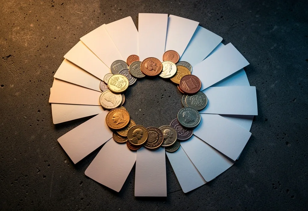 Monedas y billetes en patrón circular