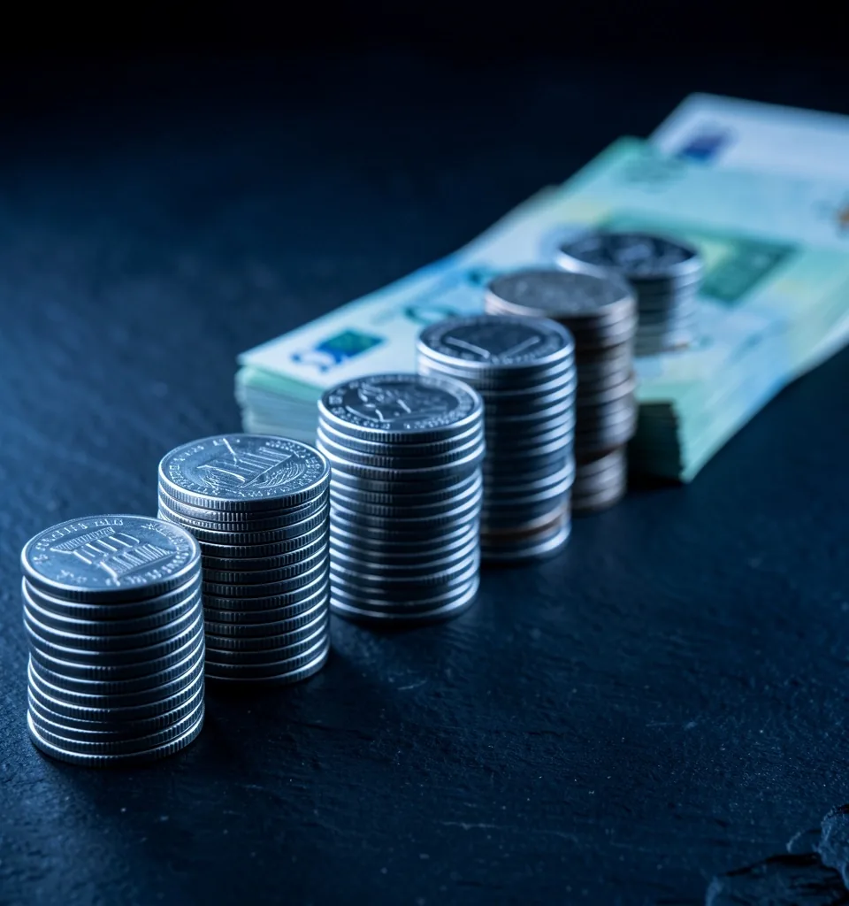 Billetes de pesos y dólares sobre superficie oscura
